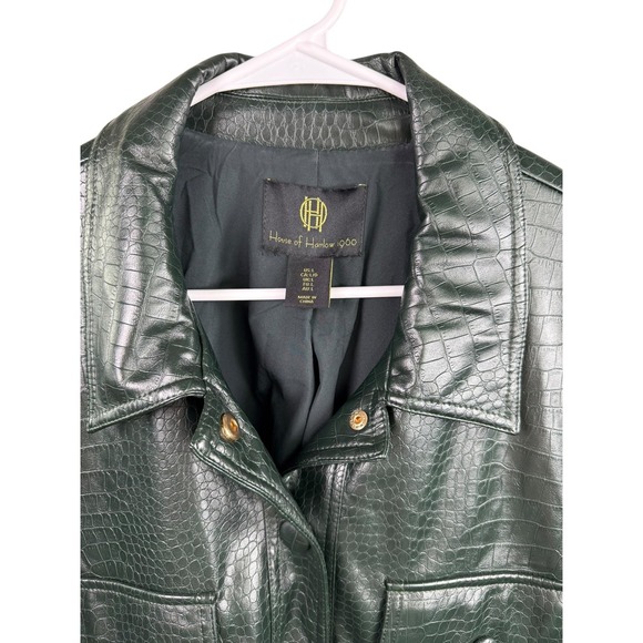 House of Harlow 1960 Jacket Womens Large Dark Green Croc Faux Leather Cropped - Picture 2 of 6